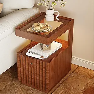 Solid Wood Nightstand with LED Light
