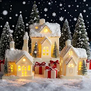 White Ceramic Christmas Village Houses