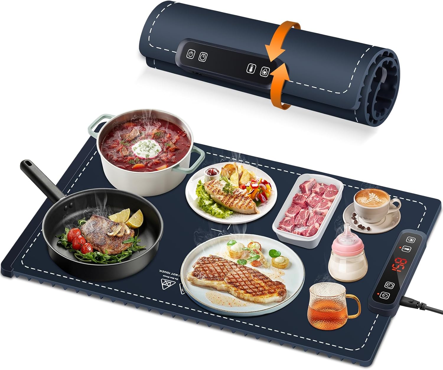 Electric Food Warming Mat Silicone 6 Temp Timer Safety Lock