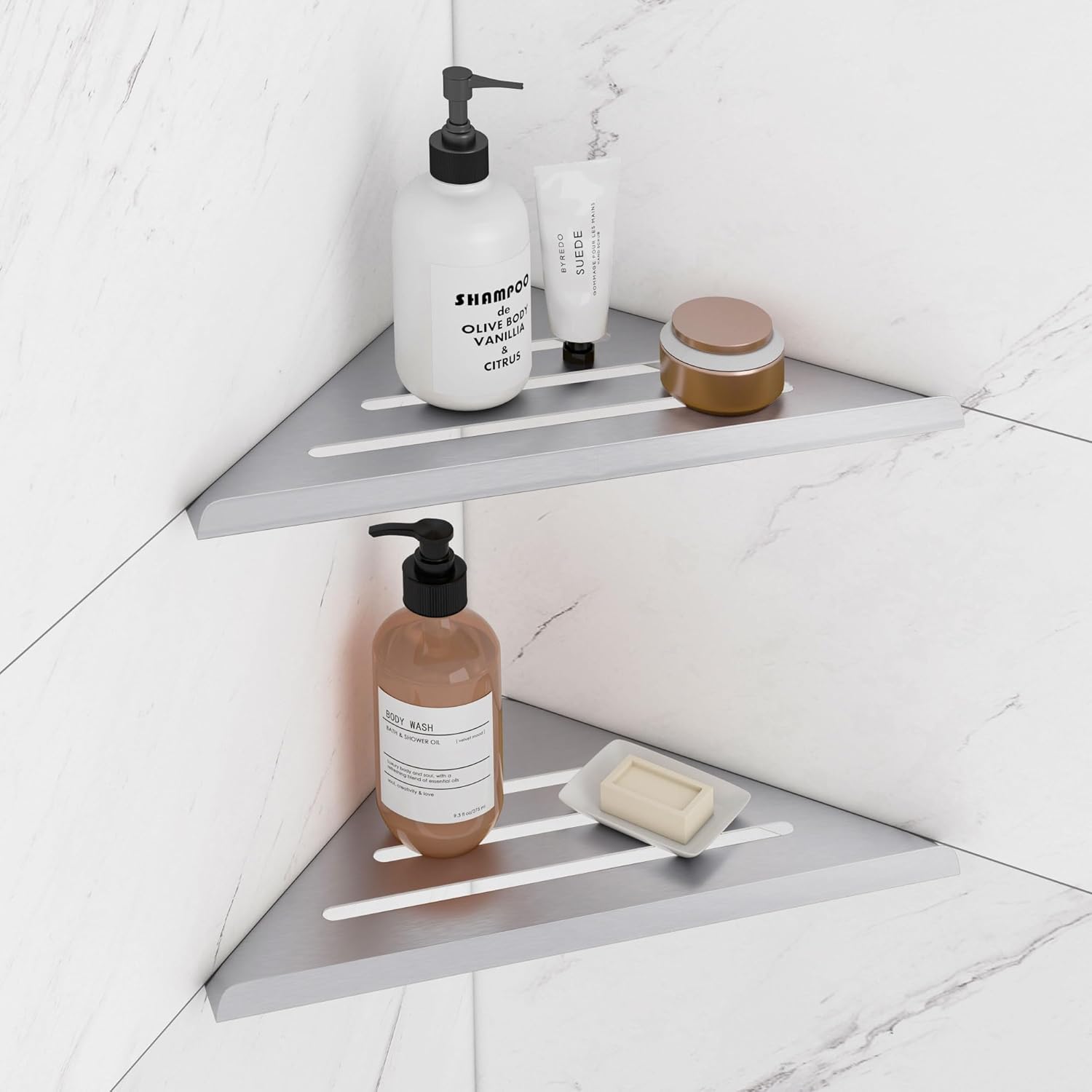 304 Stainless Steel Shower Corner Shelf No Drill 2-Pack