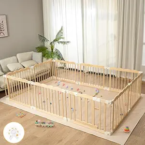 Large Foldable Wooden Baby Playpen Safety Gates Door