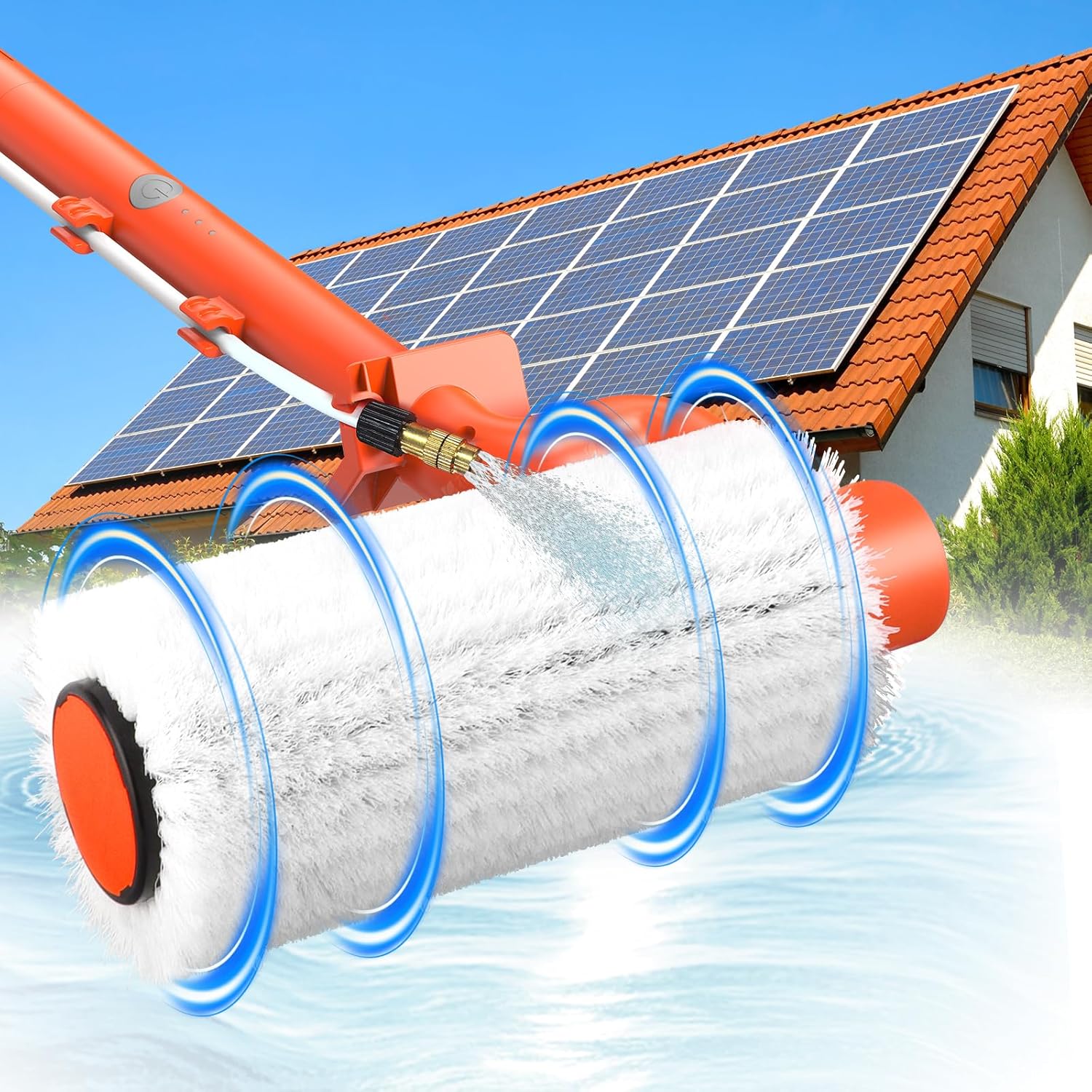 Electric Solar Panel Cleaning Brush with 20FT Telescopic Pole