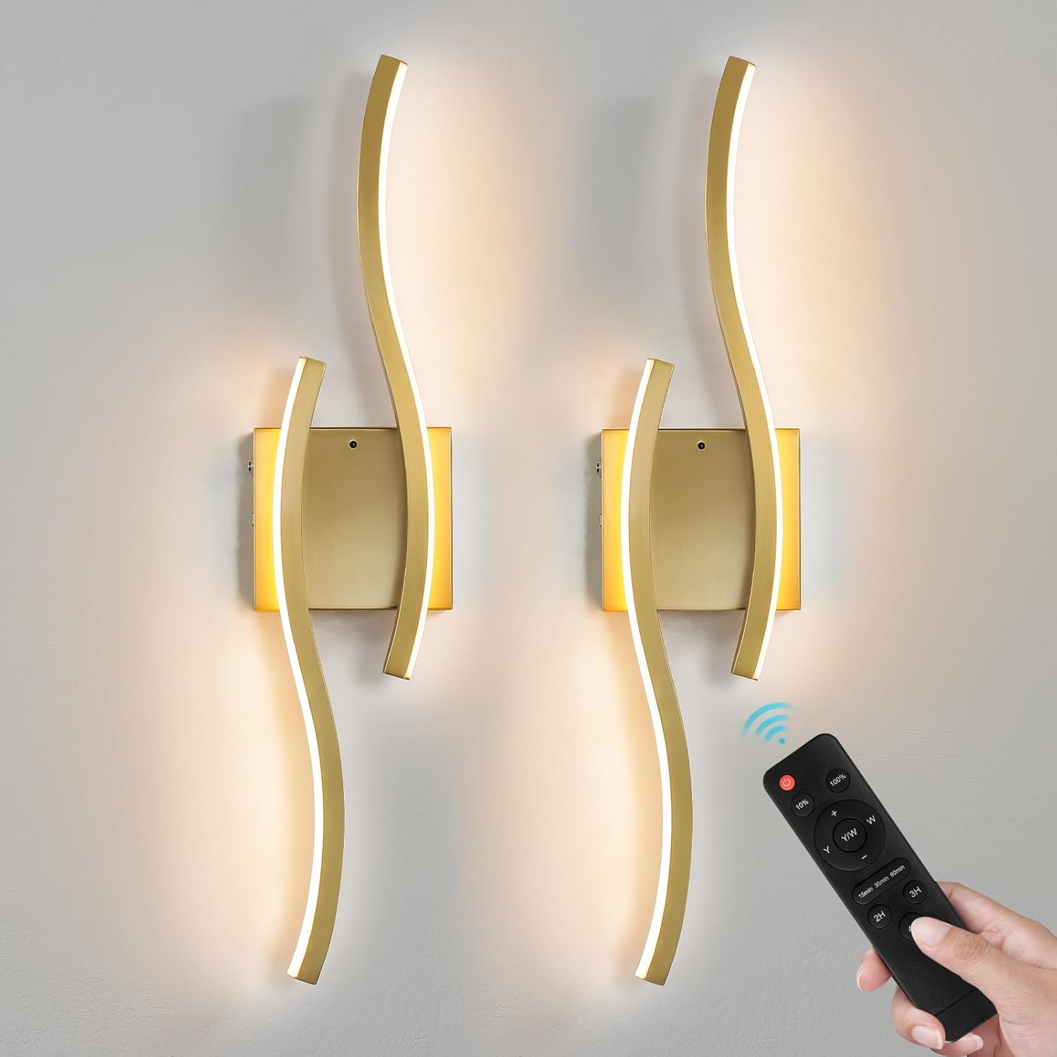 WOSHITU Gold Battery Operated Wall Sconces Set of 2