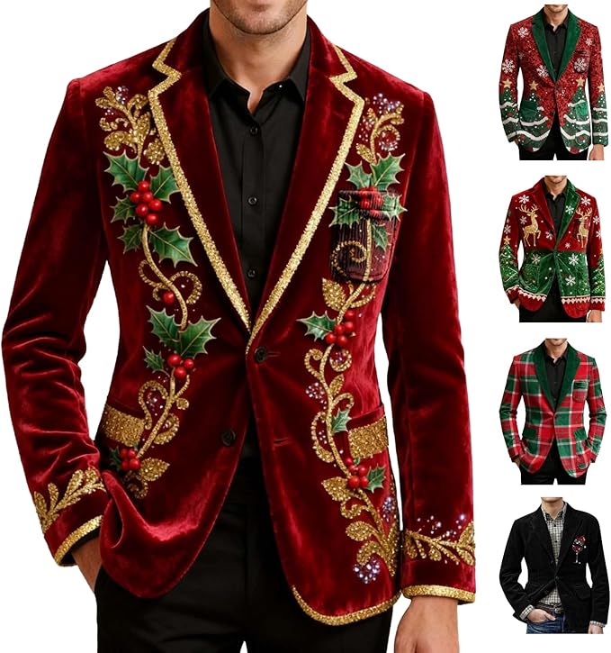 Men’s Christmas Corduroy Blazer Elegant Warm Casual Gift