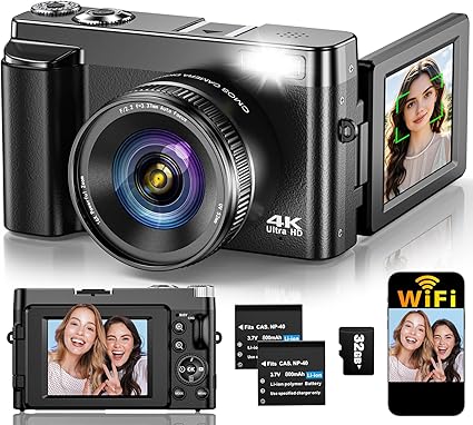4K 64MP Digital Camera WiFi Autofocus Flip Screen