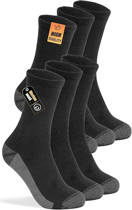 Merino Wool Socks Men Thermal Hiking Cushioned 3-Pack