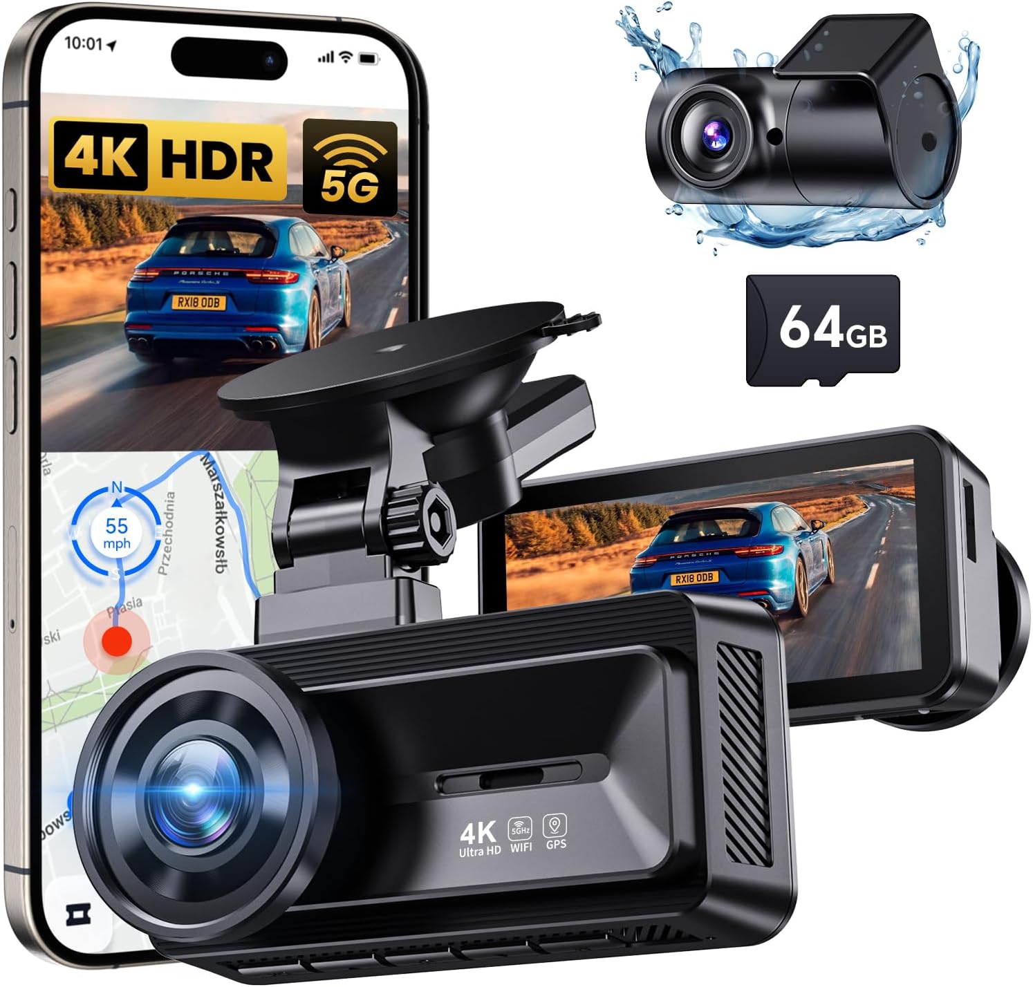 COOLCRAZY Dash Cam Front and Rear