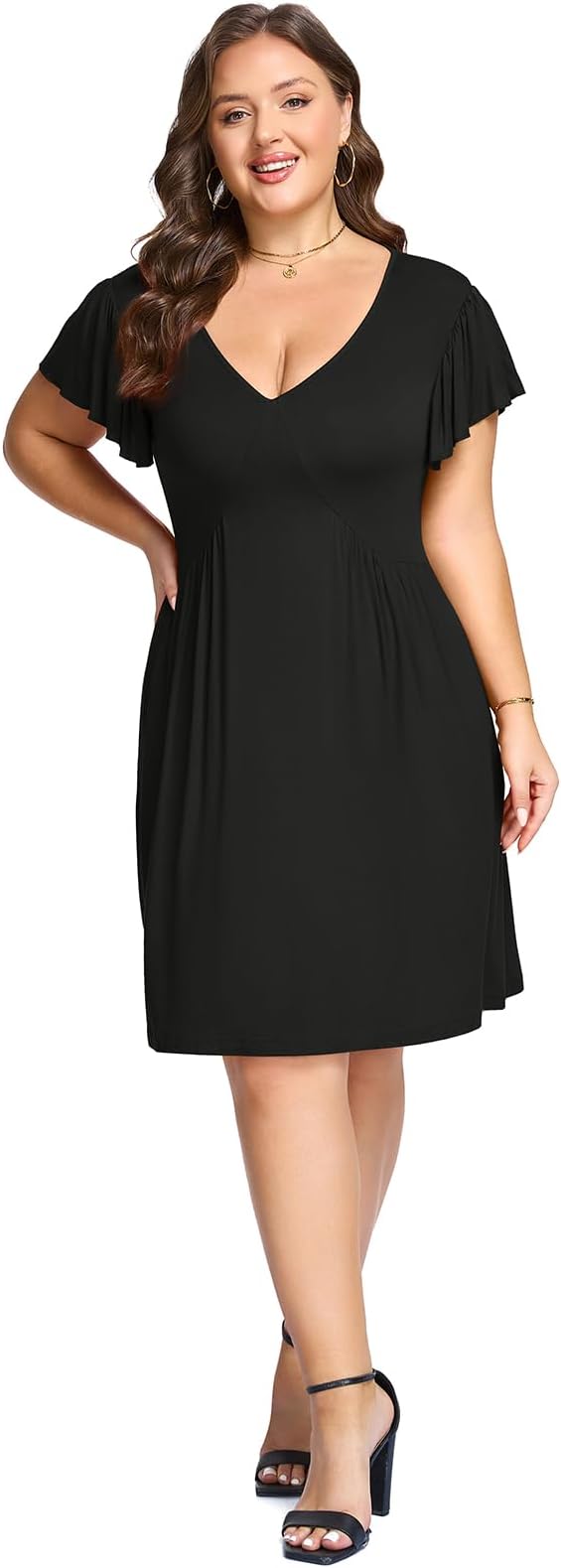 Plus Size Summer Dress – Deep V Neck & Ruffle Sleeve