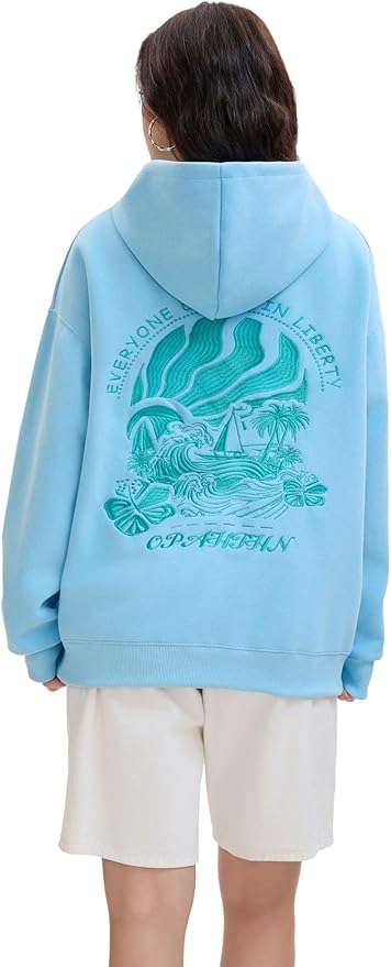 Sailing Boat Embroidered Hoodie – Oversized Pink Sweatshirt