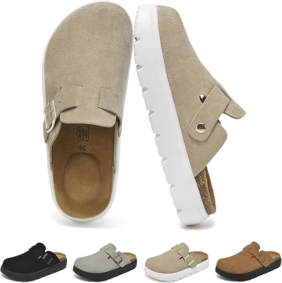 Genuine Suede Clogs for Women with Arch Support