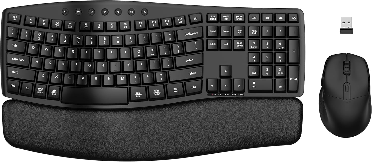 Ergonomic Wireless Keyboard & Mouse Combo – Silent with Wrist Rest
