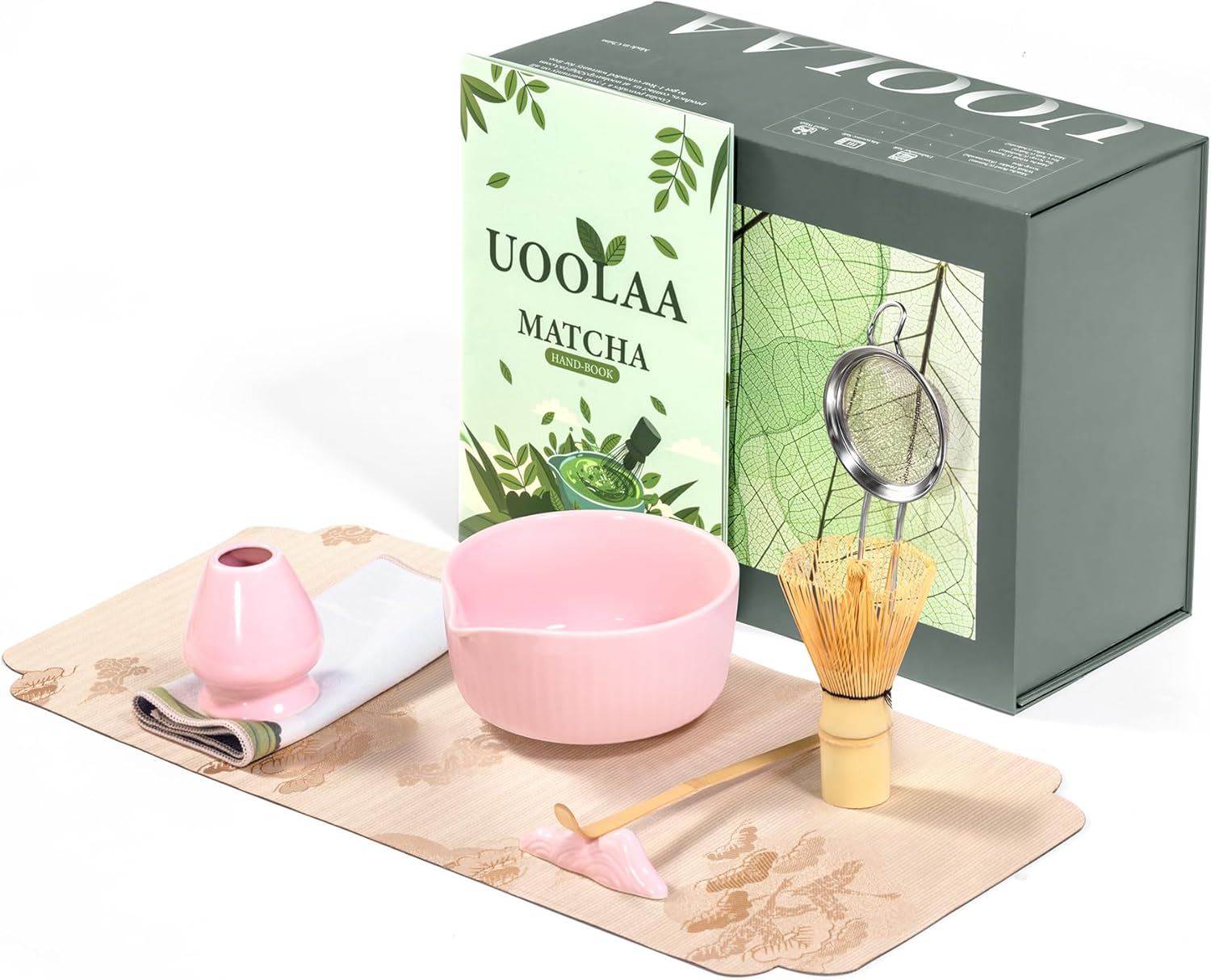 Pink Matcha Whisk Set – 8‑Piece Ceramic Bowl & Bamboo Whisk Kit