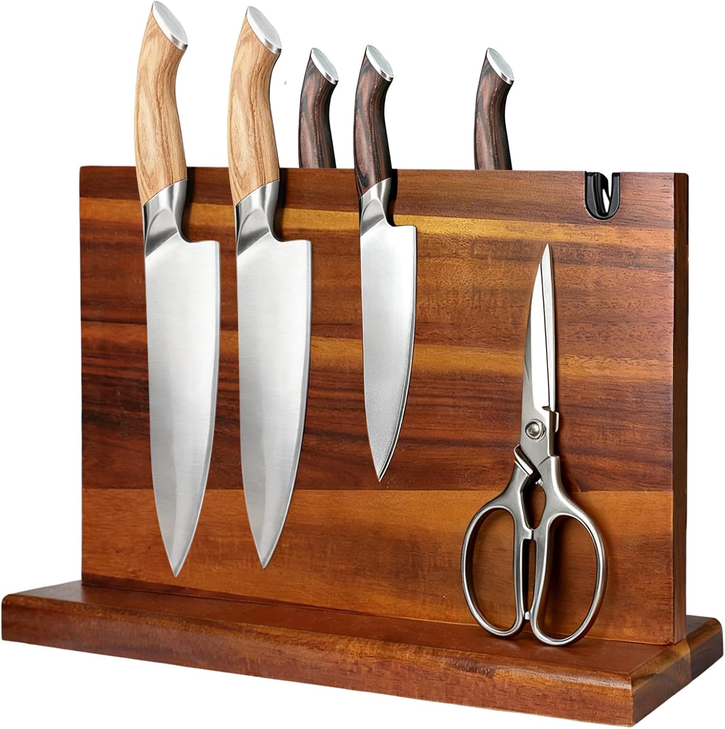 Magnetic Knife Block – Acacia Wood Knife Holder with Self