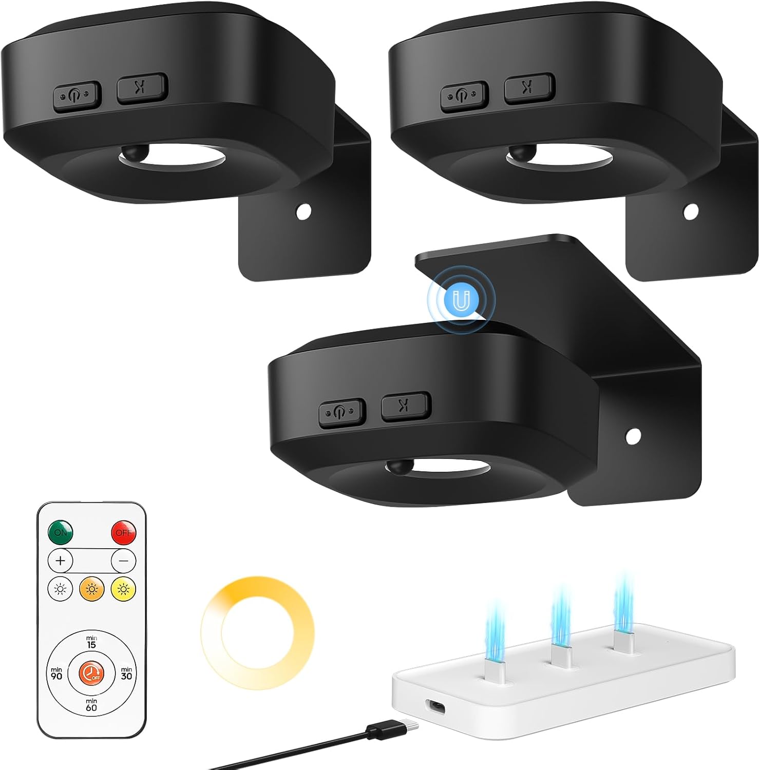 Rechargeable Magnetic Picture Lights – 3 Pack Dimmable Wall Lights