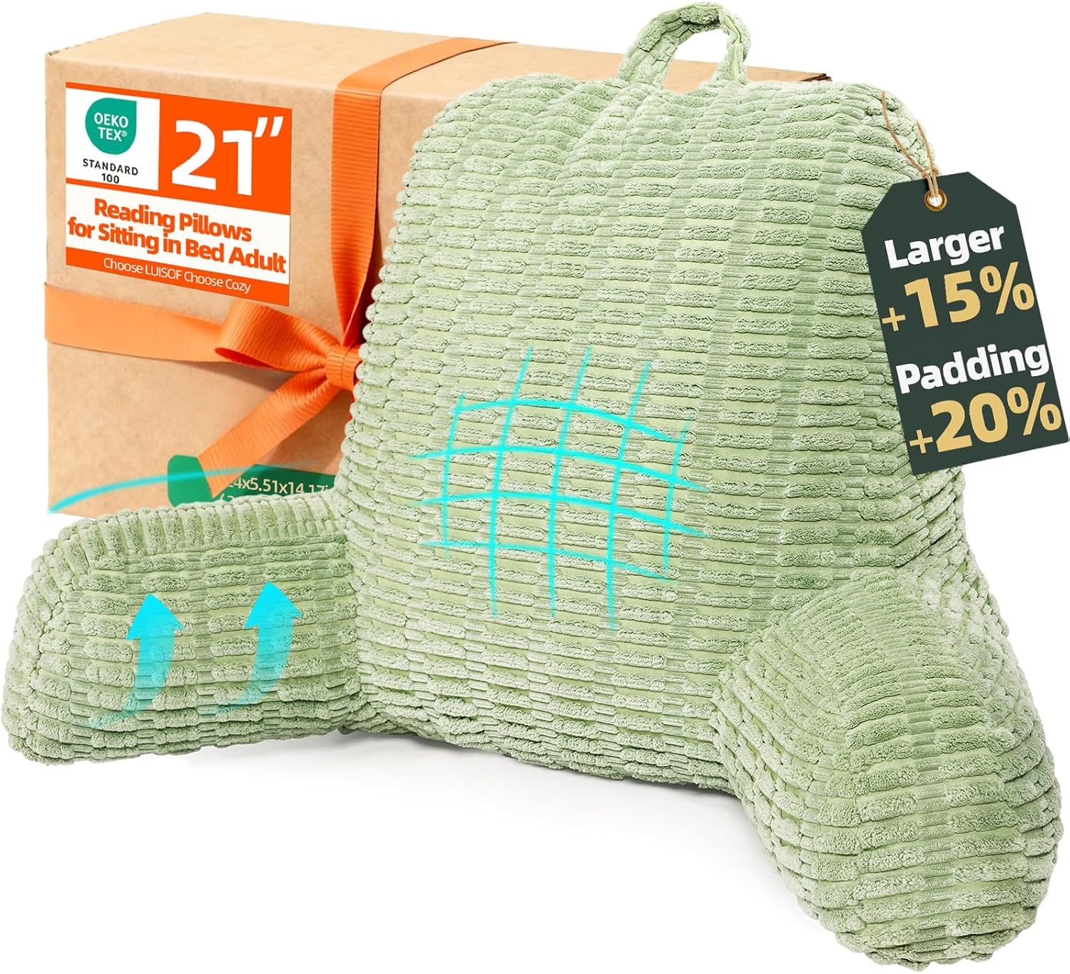 21″ Large Reading Pillow for Bed with Arms