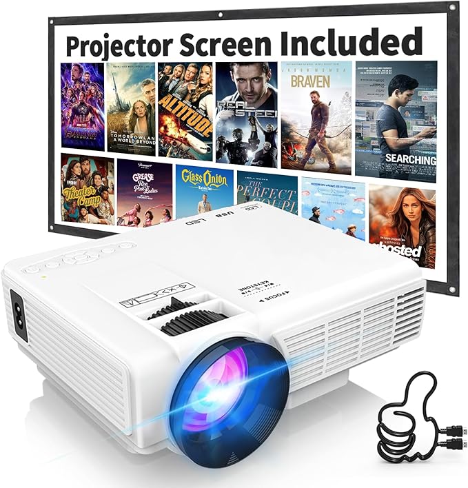 1080P Mini Projector with Screen – Portable Home Theater