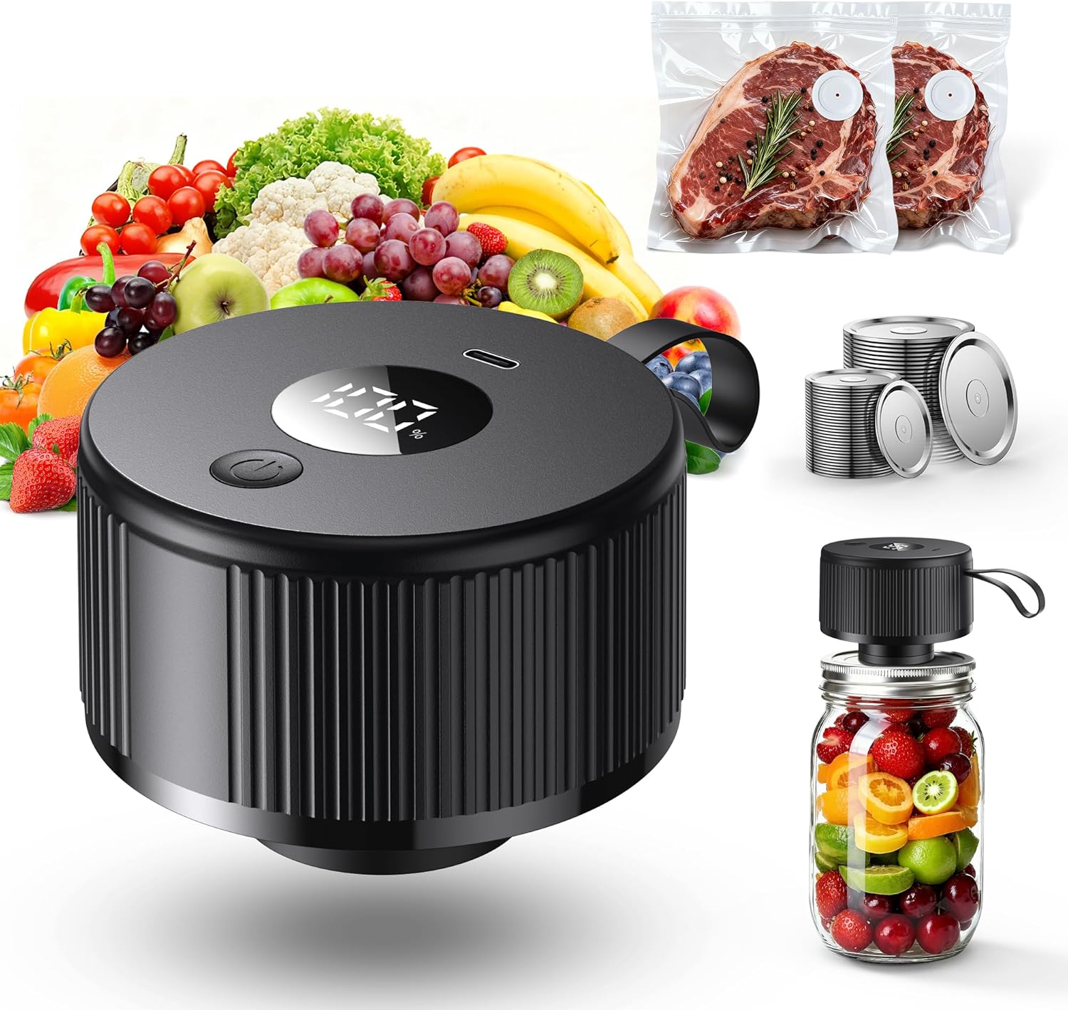 Upgraded 3-in-1 Electric Mason Jar Vacuum Sealer Kit