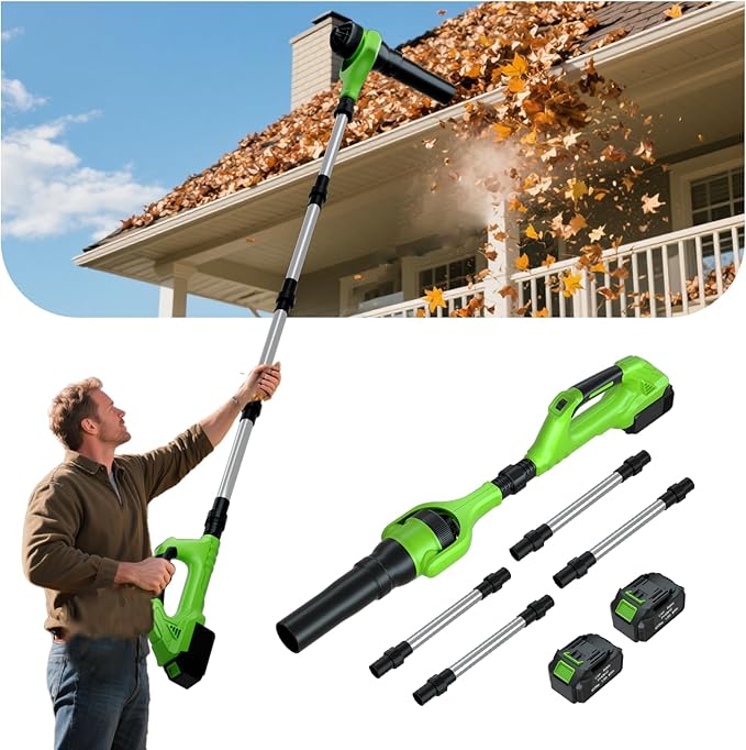 40V Cordless Leaf Blower – Gutter Cleaning Kit with 98″ Adjustable Pole