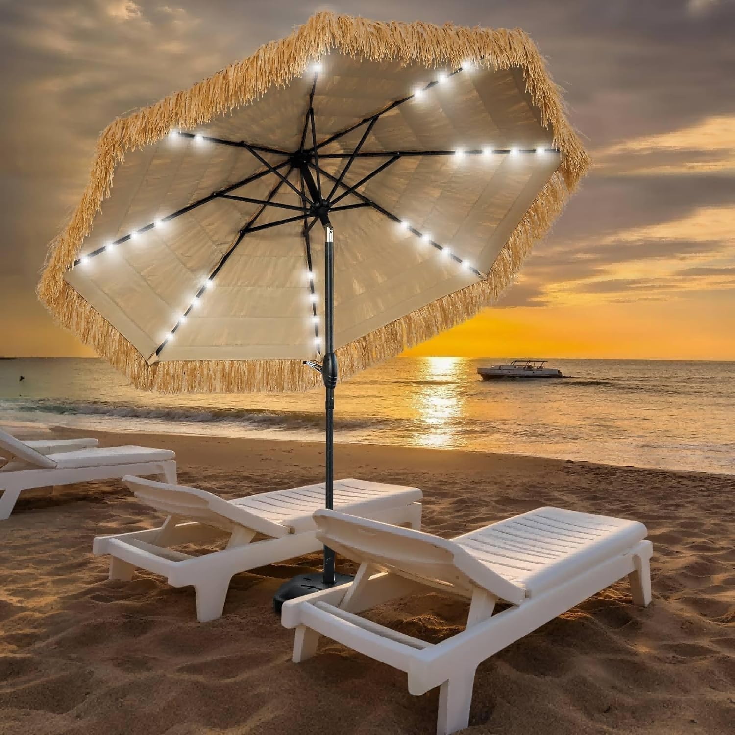 9 FT Solar Thatch Tiki Umbrella