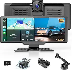 Portable Wireless CarPlay Screen with 4K Dashcam