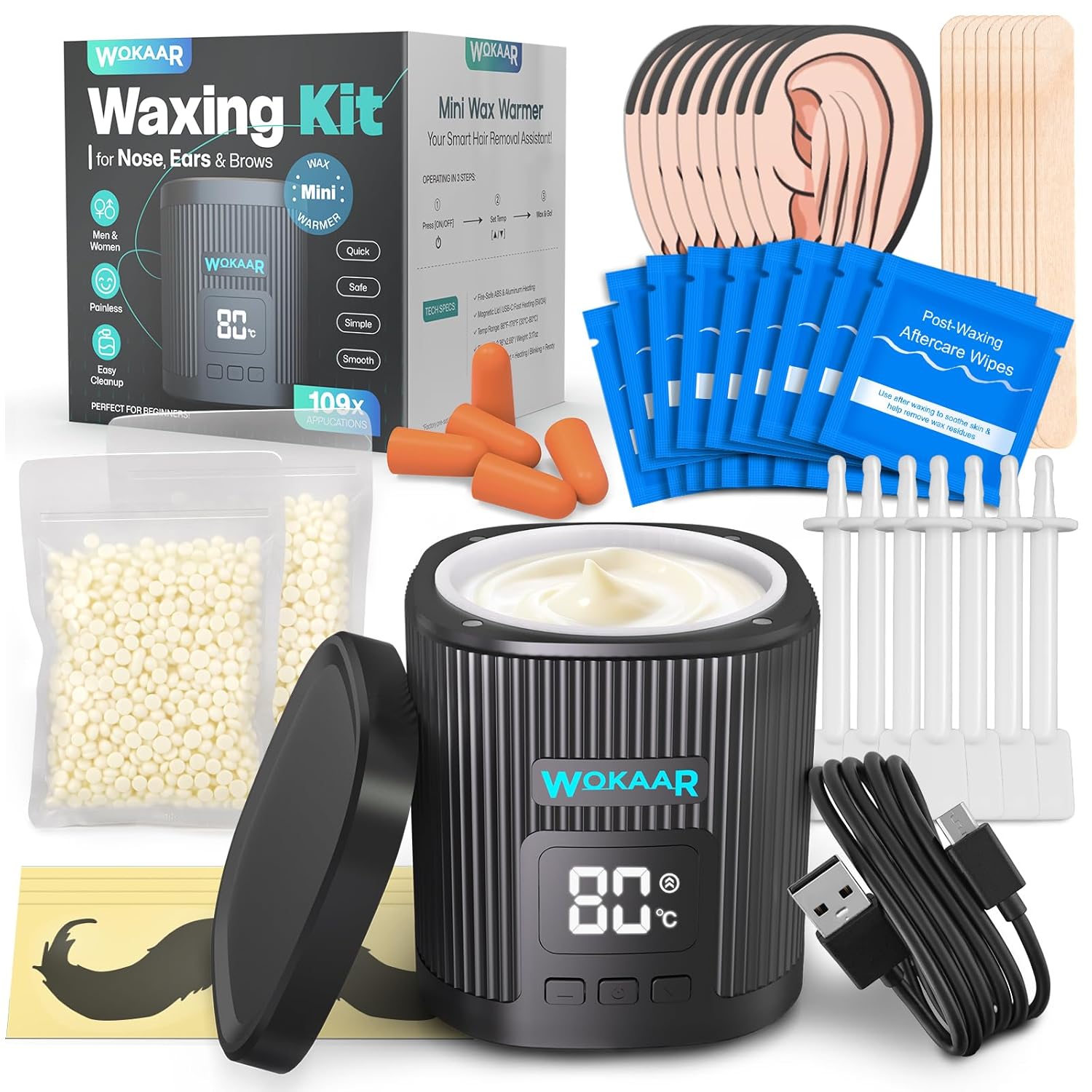 Nose & Eyebrow Waxing Kit – USB-C Warmer Included
