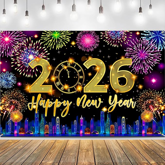 Happy New Year Backdrop 2026 – Premium 72×44 Inch Banner