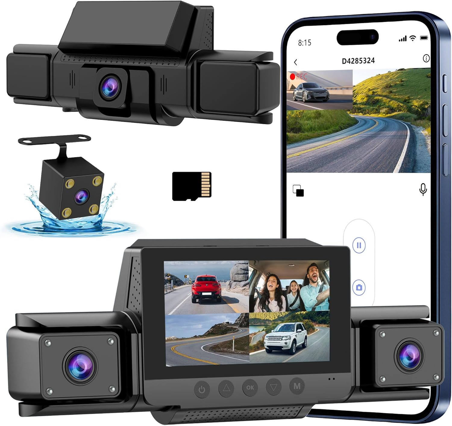 4‑Channel 360° Dash Cam – Front, Rear, Side‑View & APP