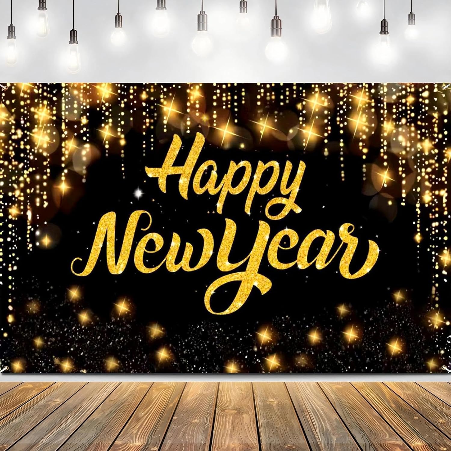Happy New Year Backdrop 2026 – Gold Tassel Style Banner