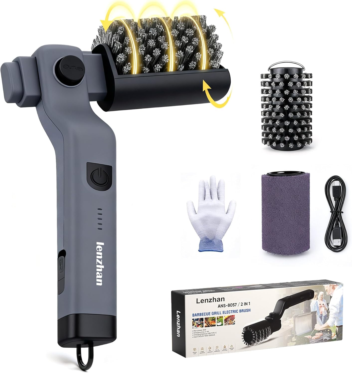 Cordless Electric Grill Brush – Adjustable 3‑Speed, 90‑Min Runtime