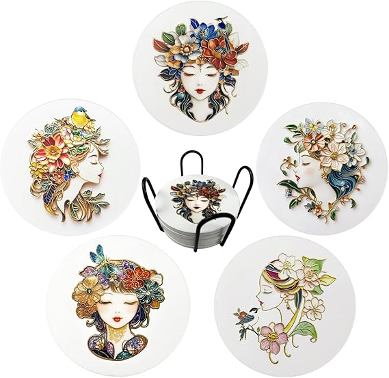 Ceramic Coasters Set of 5 with Holder