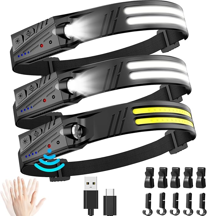 3‑Pack 2000 Lumen Headlamp – Motion Sensor, 230° Beam