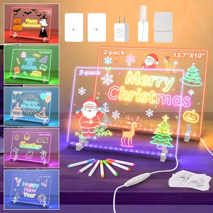 LED Light‑Up Dry Erase Board – 2‑Pack, 7 Colors, 4 Modes