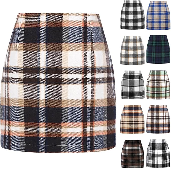 Women’s Plaid Skirt – High Waisted Pencil Mini Skirt