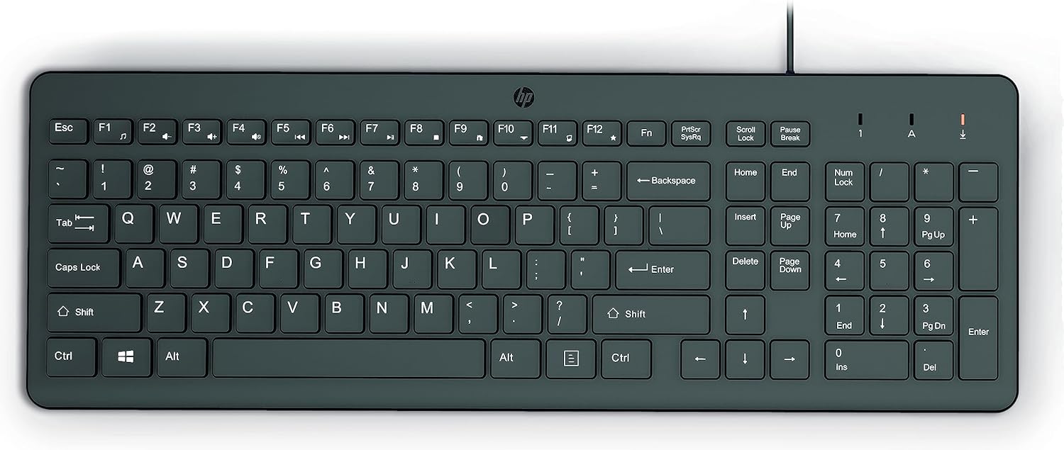 HP 150 Wired Keyboard – Full‑Size, Silent, USB Plug‑n‑Play