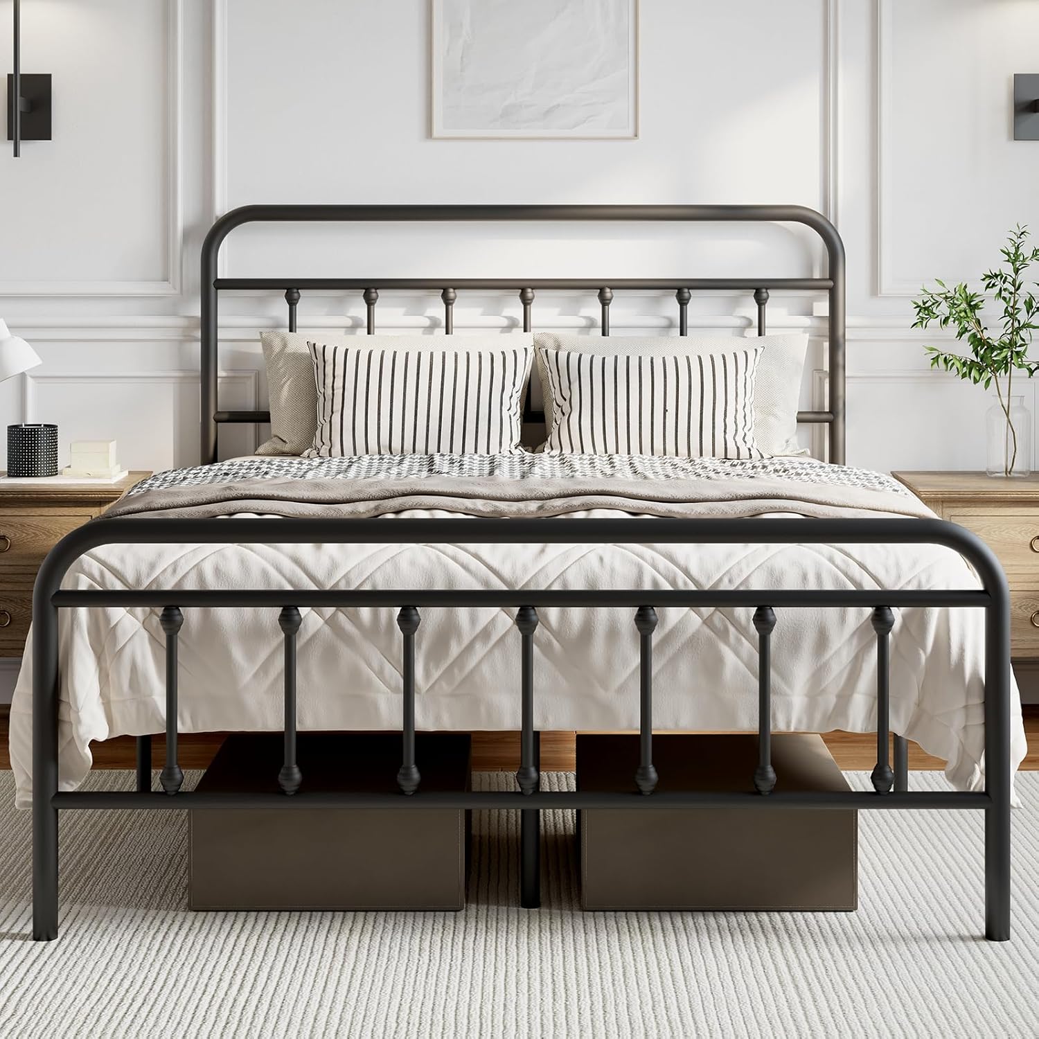 Full Size Metal Bed Frame – Victorian Style & Storage
