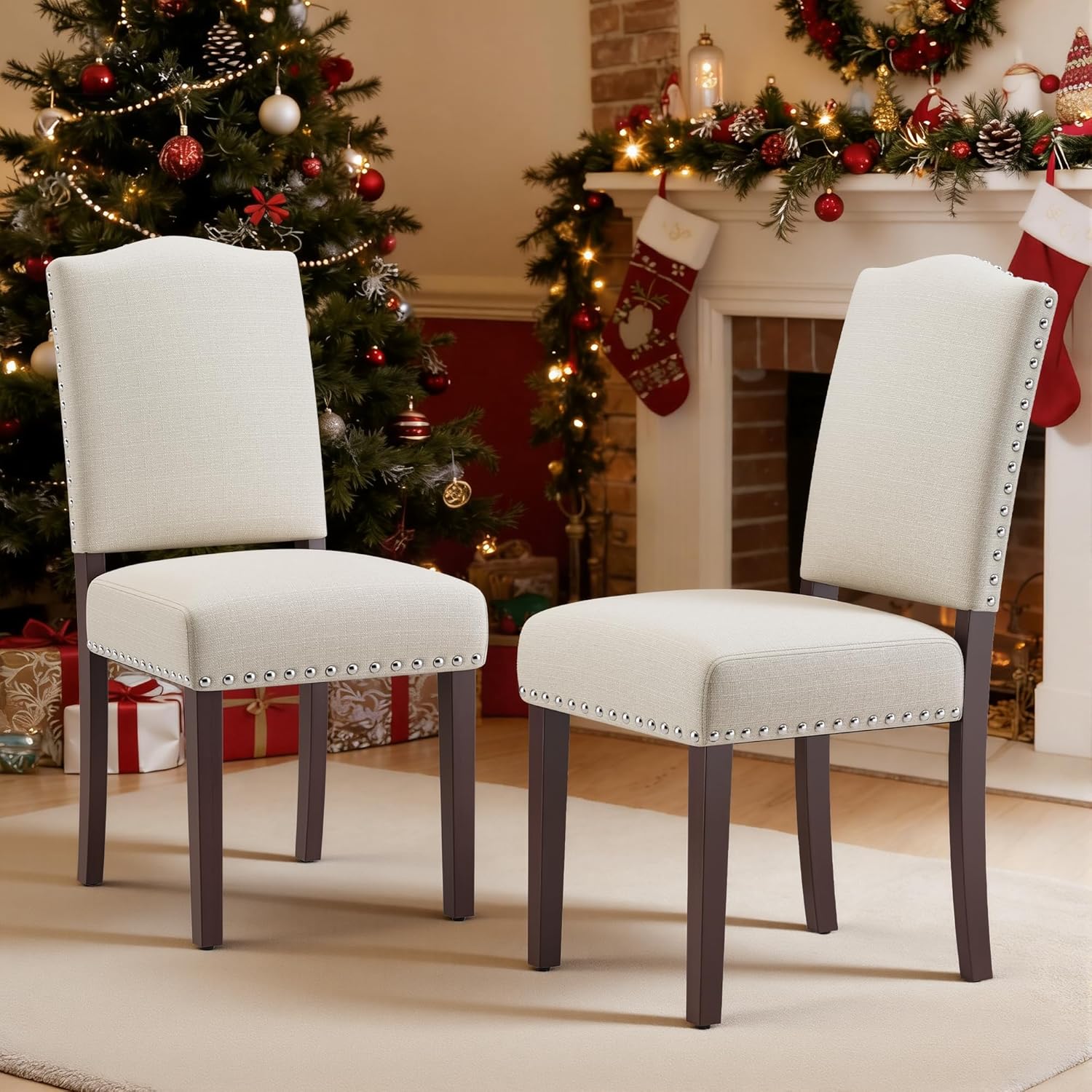 Upholstered Dining Chairs – Set of 2, Modern Farmhouse, Beige