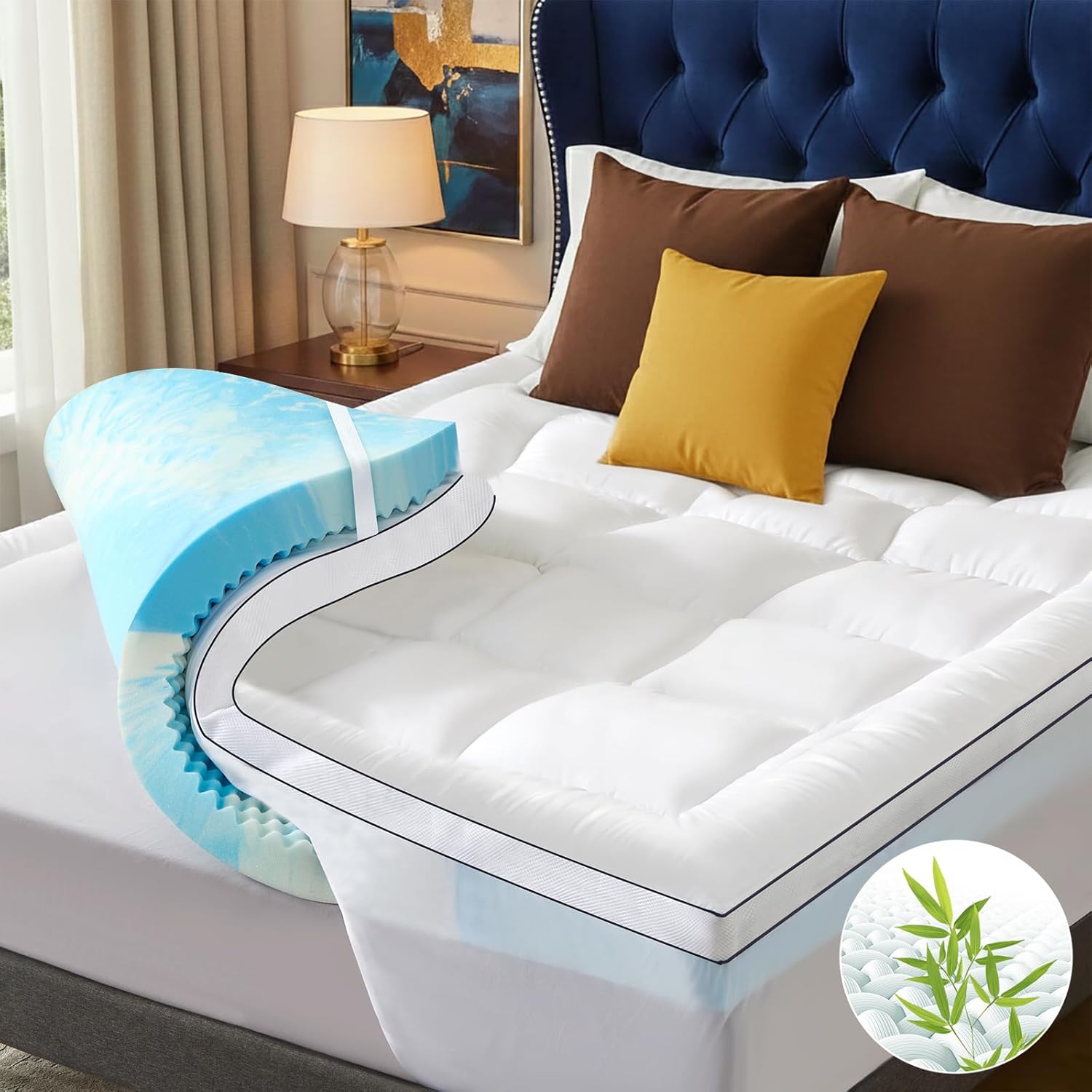 Queen Dual Layer Mattress Topper – 4 Inch Cooling Memory Foam