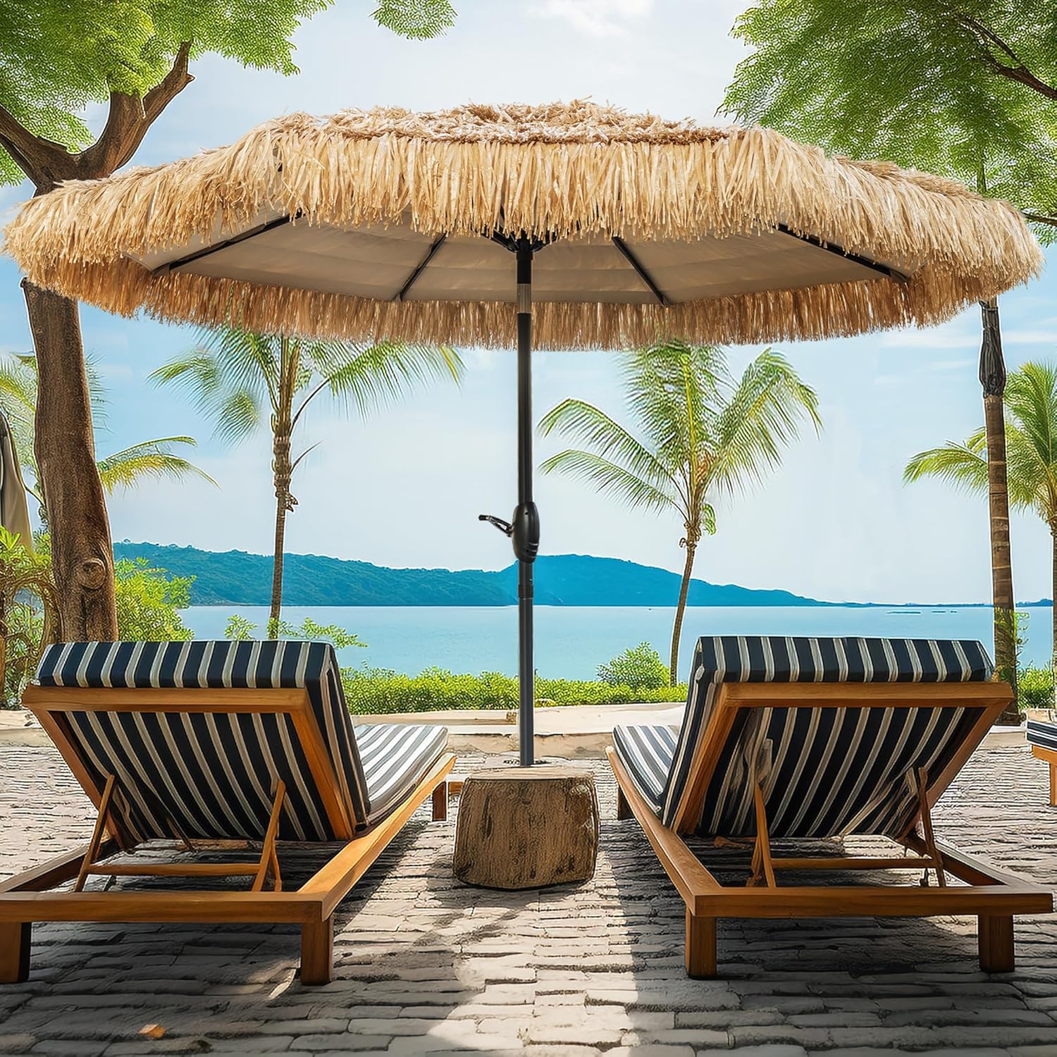 8 FT Tiki Umbrella – Thatch Shade with Tilt & Crank
