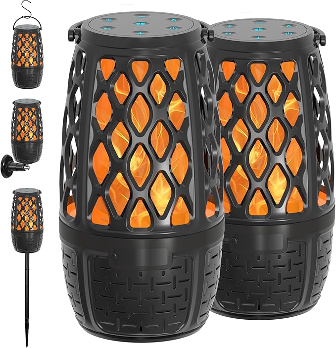 2 Pack Outdoor Bluetooth Speakers with Flame Light