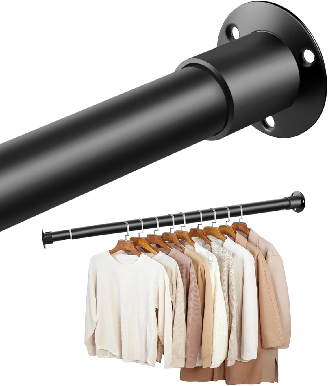 Adjustable Heavy-Duty Closet Rod – Black Metal