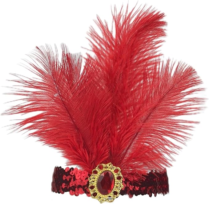 1920s Feather Headpiece – Flapper Headband with Sequins