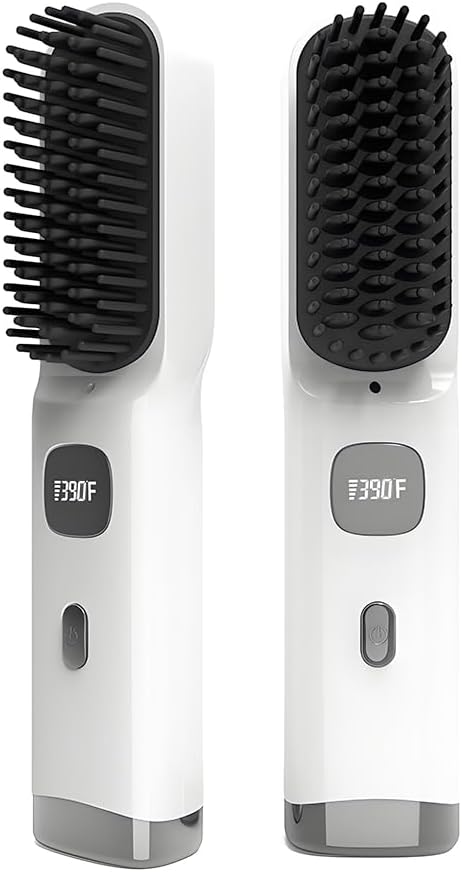 Cordless Hair Straightener Brush – 30s Heat, USB Rechargeable