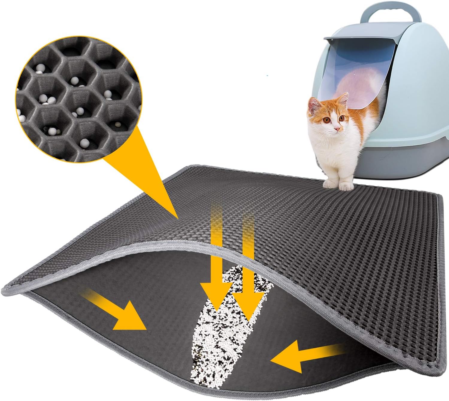 Cat Litter Mat – Honeycomb Double Layer, No‑Slip, Waterproof (Grey)