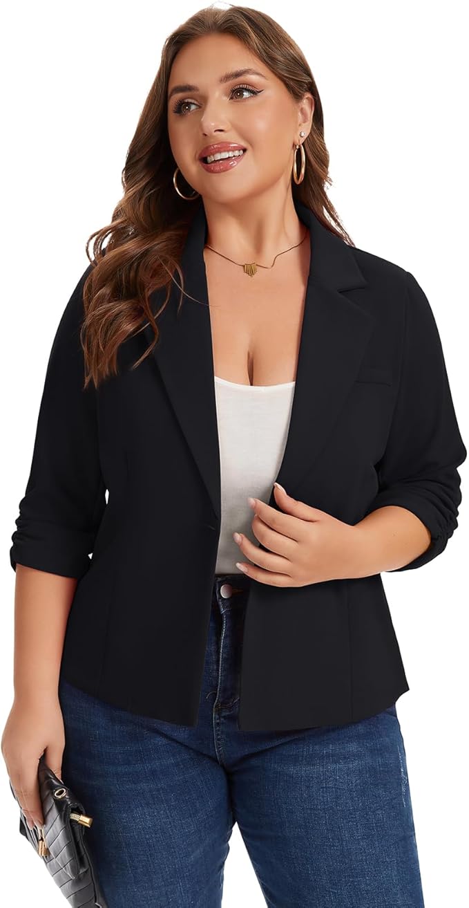 Cropped Blazer for Women – Plus Size 3/4 Sleeve
