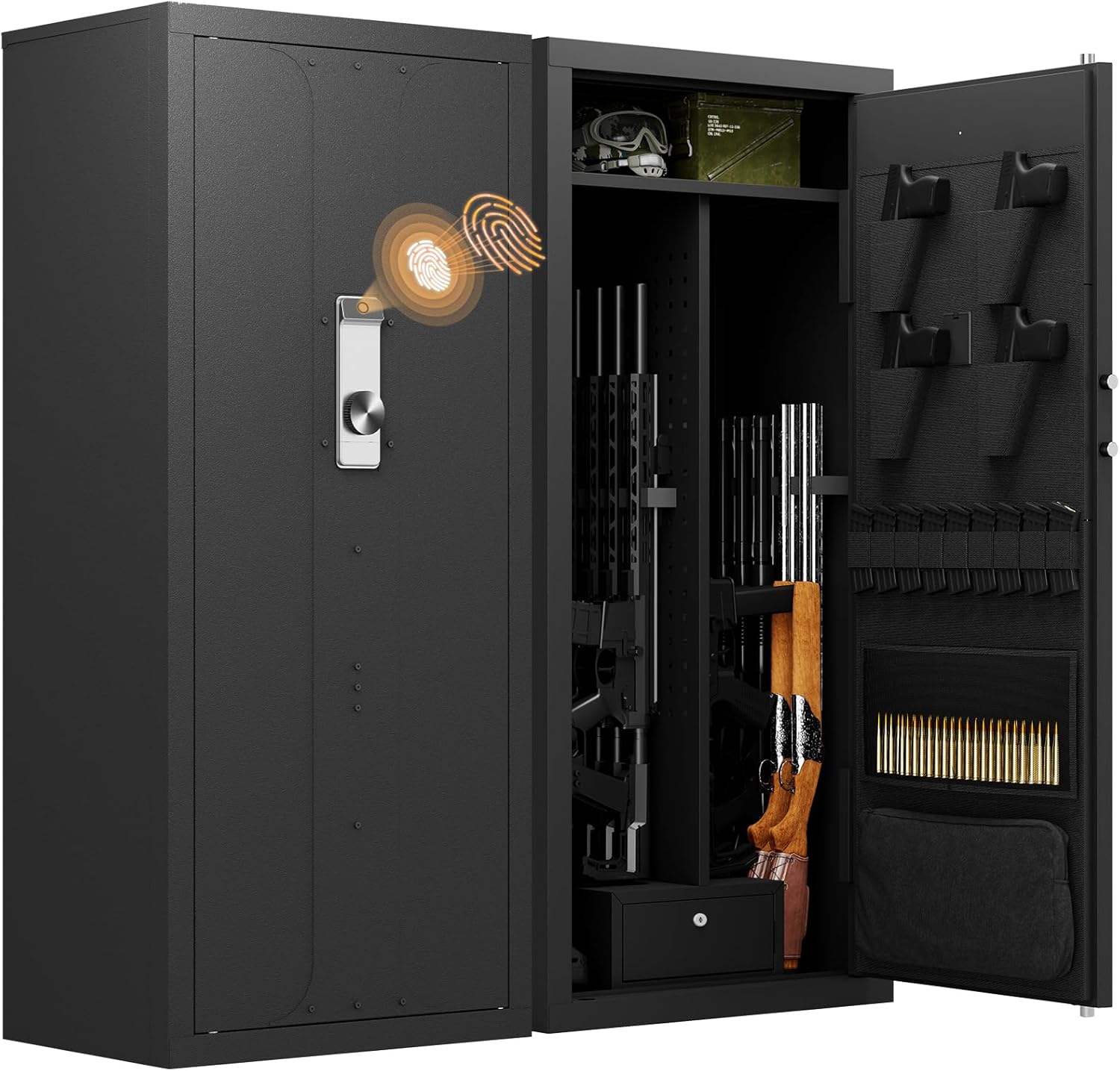 Biometric Gun Safe – 20‑24 Gun Capacity, Alarm & Shelves
