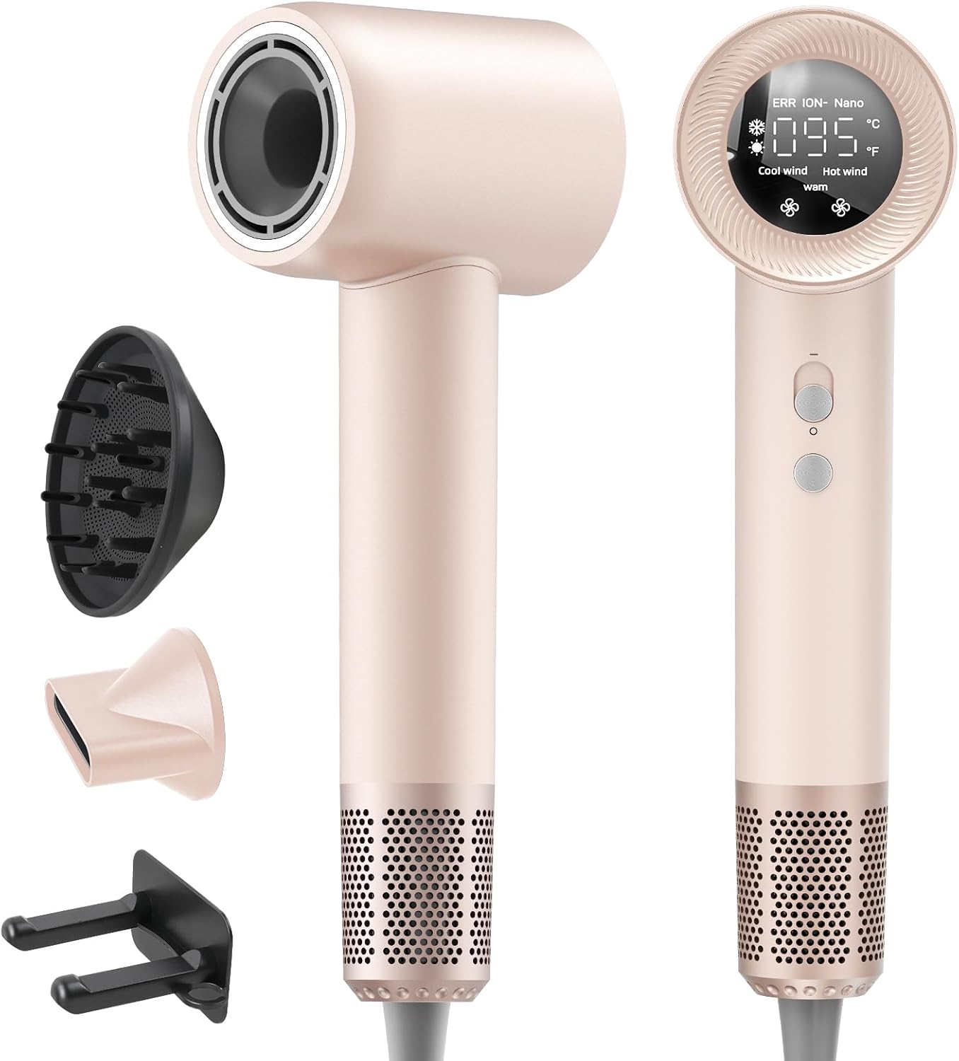 1600W Ionic Hair Dryer – 300M Negative Ions, 59dB Low Noise (Pink)