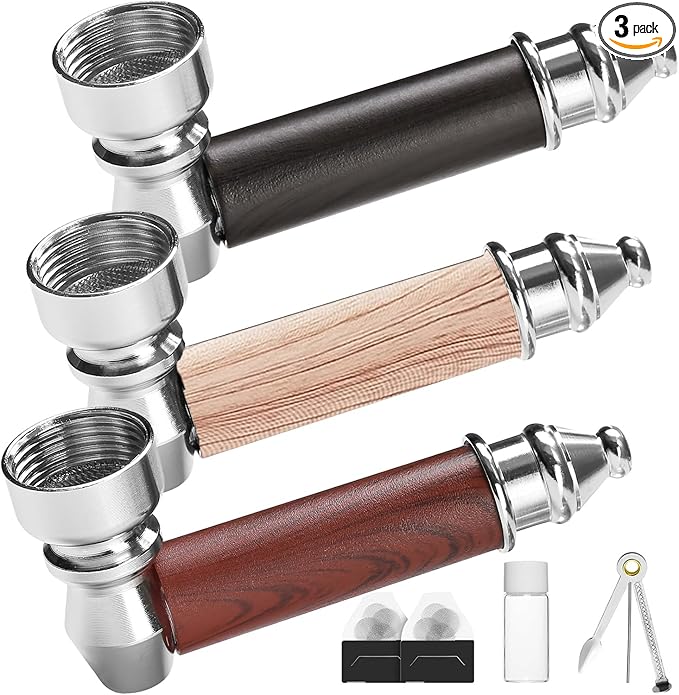 3pc Wood Grain Tobacco Pipe Set – Realistic Finish