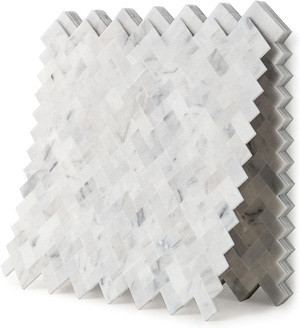 3D Herringbone Marble Tiles – Peel & Stick Backsplash