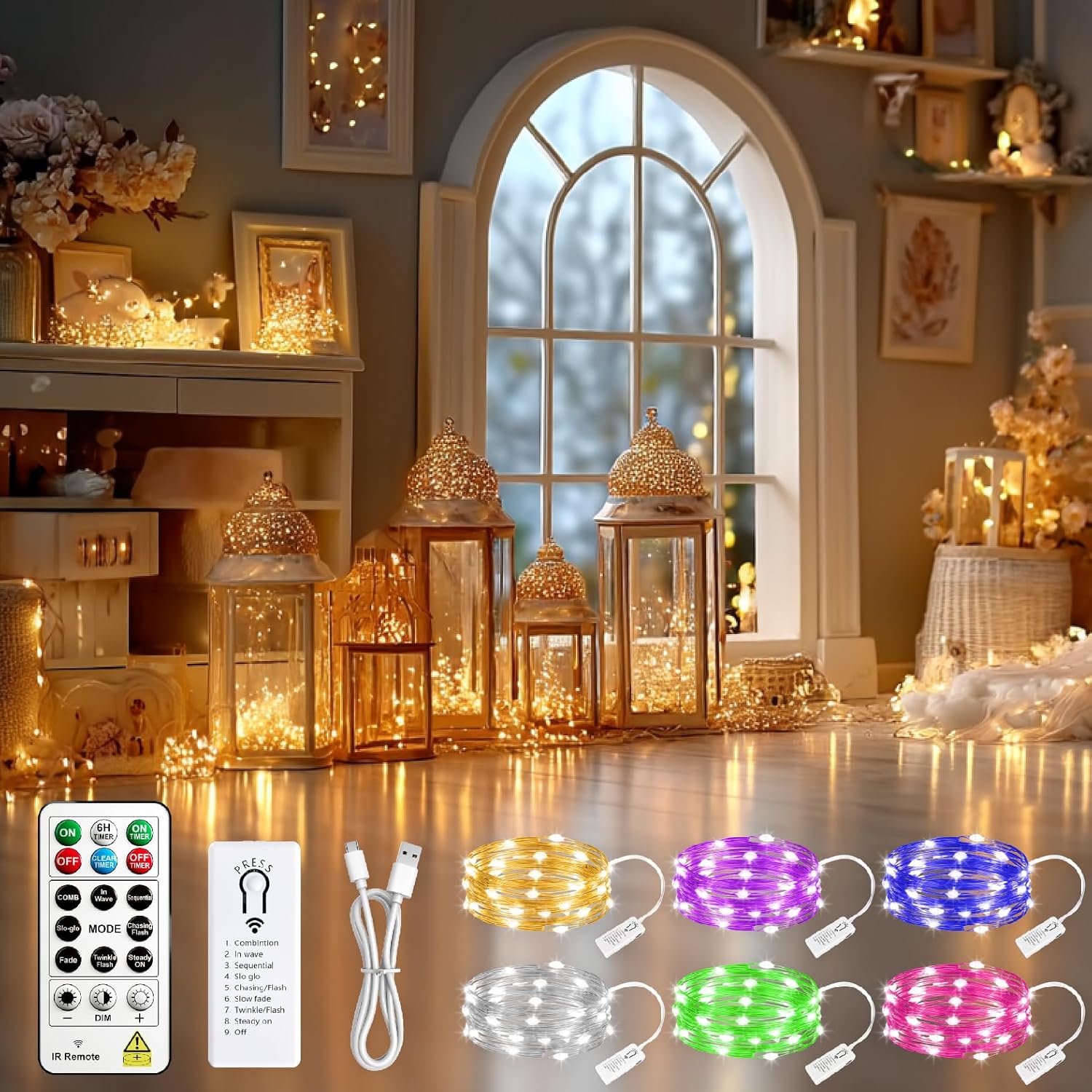 Rechargeable Fairy Lights Remote Timer