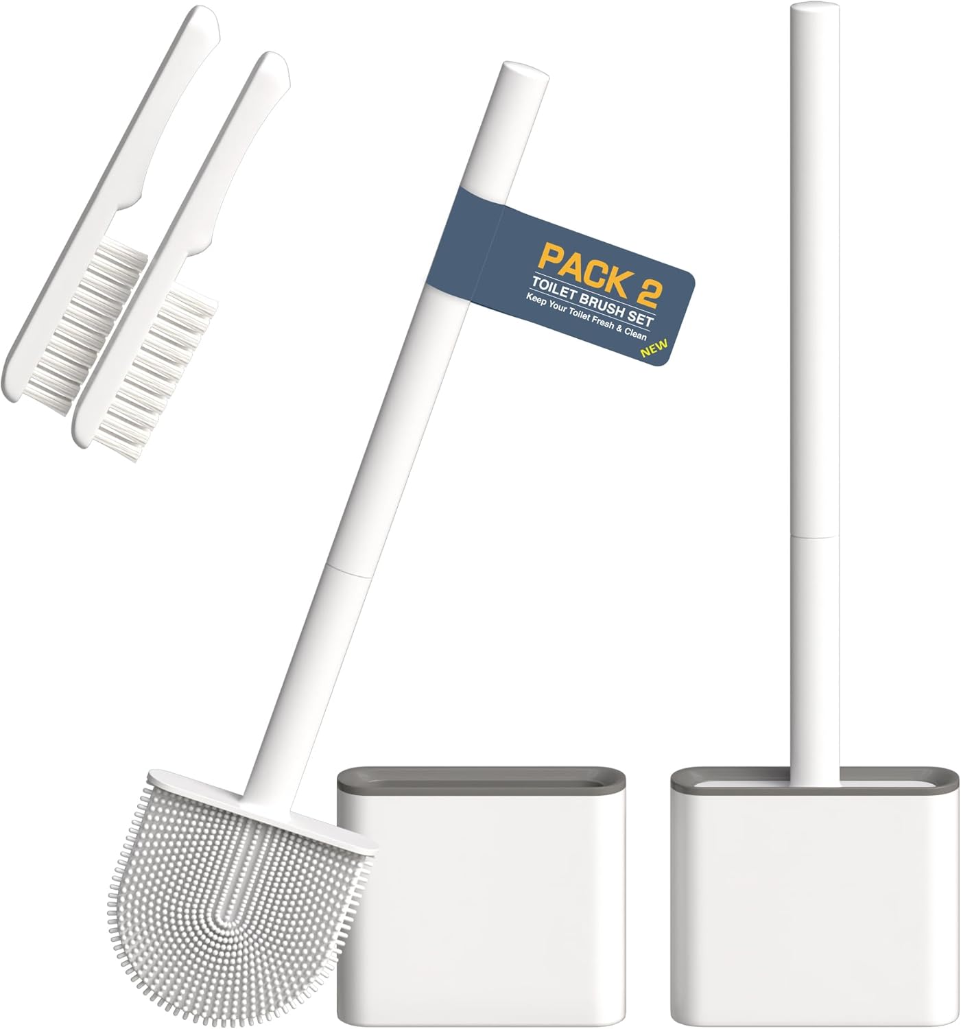 2‑Pack Silicone Toilet Brushes – Non‑Slip Handle & Crevice Brush